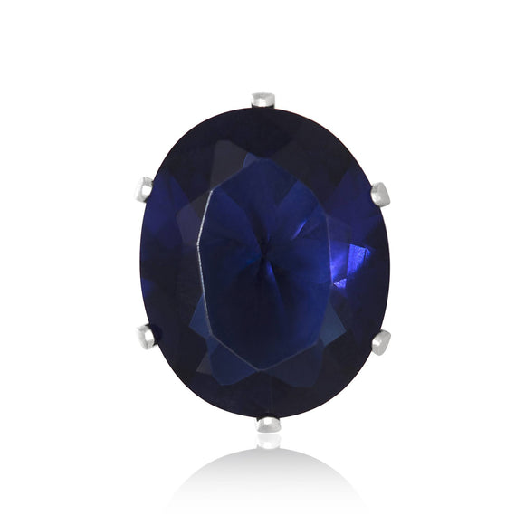 EZ-2230-BS Oval CZ Stud Earrings 8X6mm - Blue Sapphire | Teeda