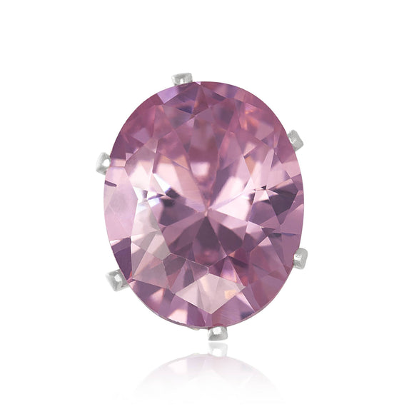 EZ-2230-P Oval CZ Stud Earrings 8X6mm - Pink | Teeda
