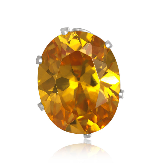 EZ-2230-Y Oval CZ Stud Earrings 8X6mm - Yellow Citrine | Teeda