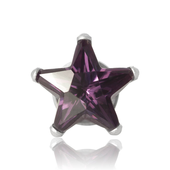 EZ-2470-AM Star CZ Stud Earrings 4mm - Amethyst | Teeda