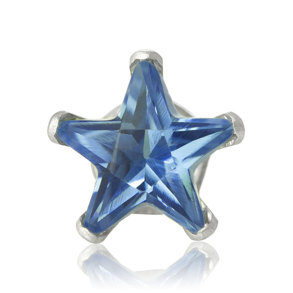 EZ-2470-BZ Star CZ Stud Earrings 4mm - Blue Zircon | Teeda