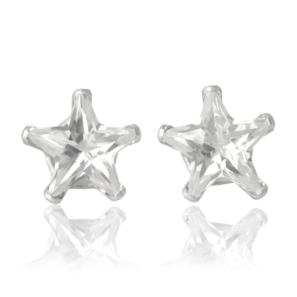 EZ-2470-C Star CZ Stud Earrings 4mm - Clear | Teeda