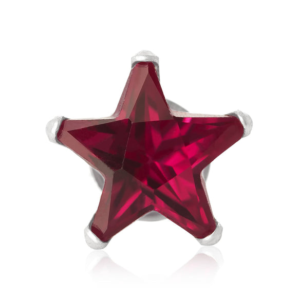 EZ-2470-SR Star CZ Stud Earrings 4mm - Ruby | Teeda