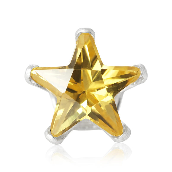 EZ-2470-Y Star CZ Stud Earrings 4mm - Yellow Citrine | Teeda