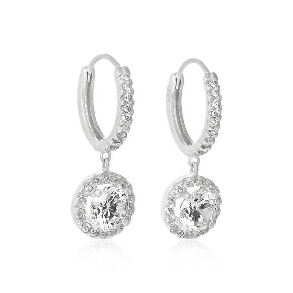 EZ-3002 Halo Dangle Hoop CZ Earrings