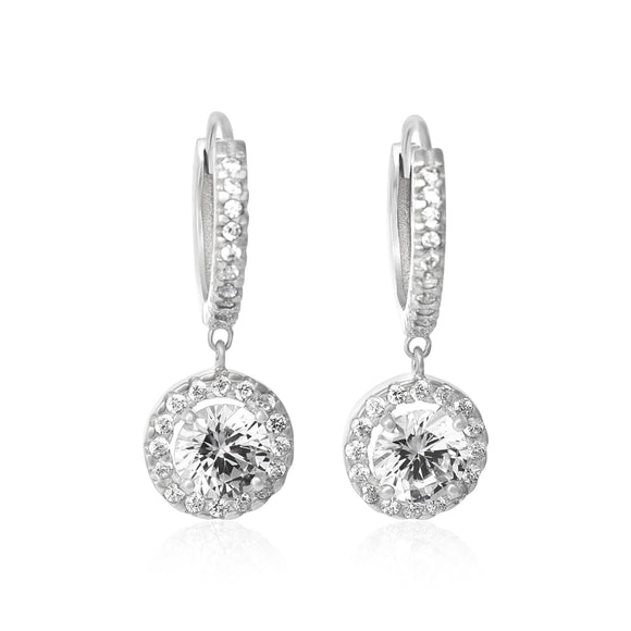 EZ-3002 Halo Dangle Hoop CZ Earrings | Teeda
