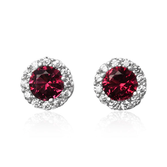 EZ-3011 Round Halo Cubic Zirconia Earrings - Ruby | Teeda