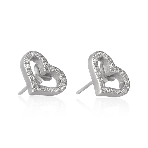 EZ-7026 Open Heart Cubic Zirconia Earrings | Teeda