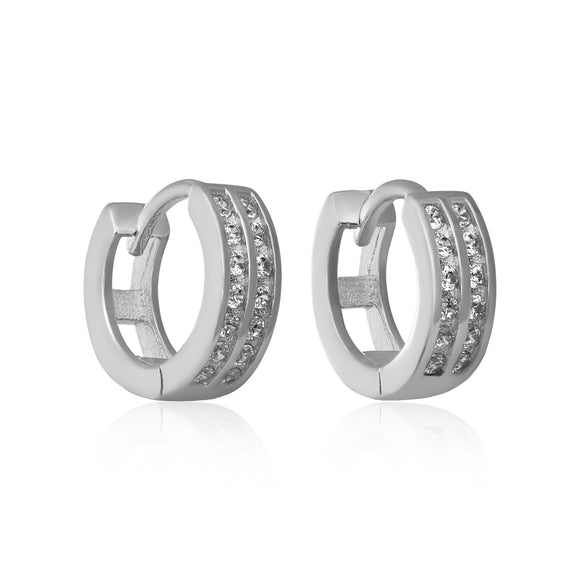 EZ-7043 2 Row Channel Set CZ Huggie Earrings | Teeda