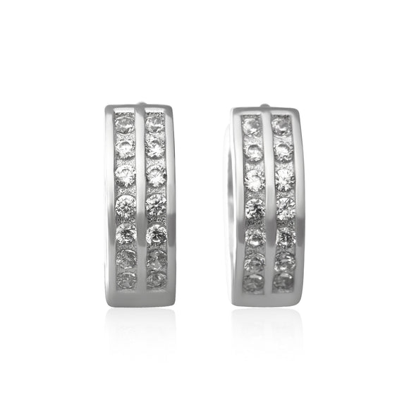 EZ-7043 2 Row Channel Set CZ Huggie Earrings