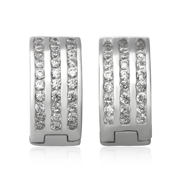 EZ-7045 3 Row Channel Set CZ Huggie Earrings