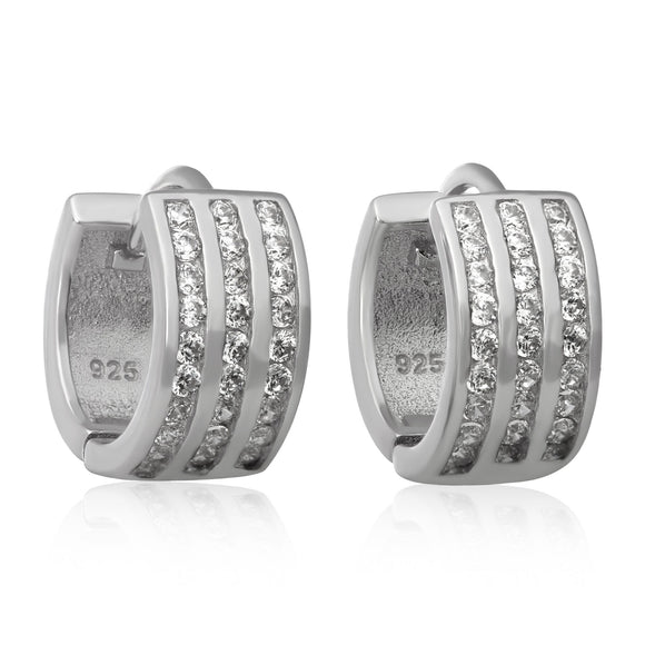 EZ-7045 3 Row Channel Set CZ Huggie Earrings | Teeda