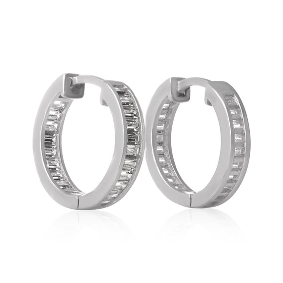 EZ-7053 Channel Set Emerald Cut CZ Huggie Earrings