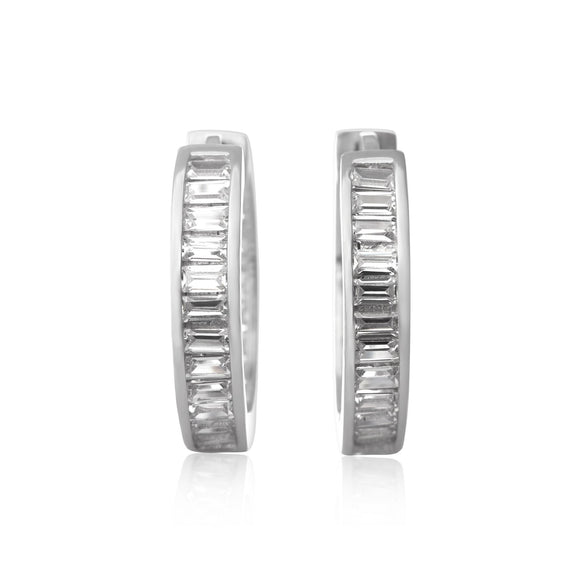 EZ-7053 Channel Set Emerald Cut CZ Huggie Earrings | Teeda