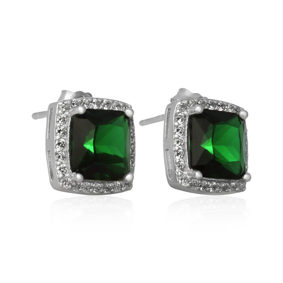 EZ-7057 Cushion Cut Halo CZ Post Earrings