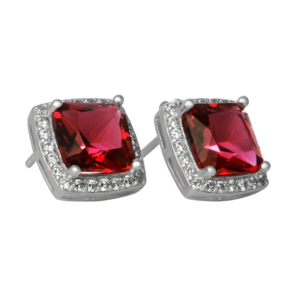 EZ-7057 Cushion Cut Halo CZ Post Earrings
