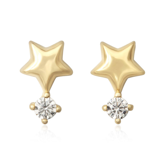 EZ-7070 Puffy Star with CZ Stud Earrings - Gold Plated | Teeda