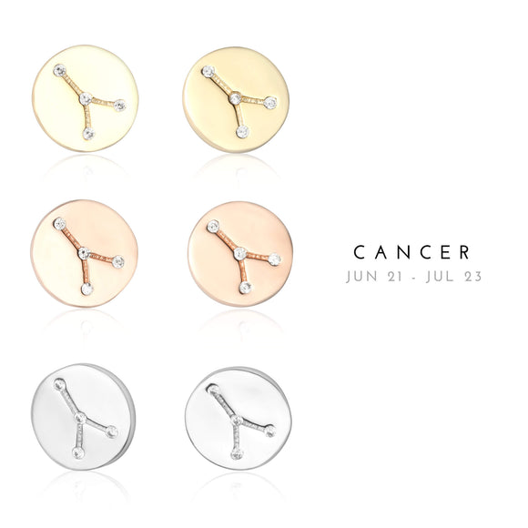 EZ-7073 Cancer Zodiac Constellation CZ Disc Stud Earrings | Teeda