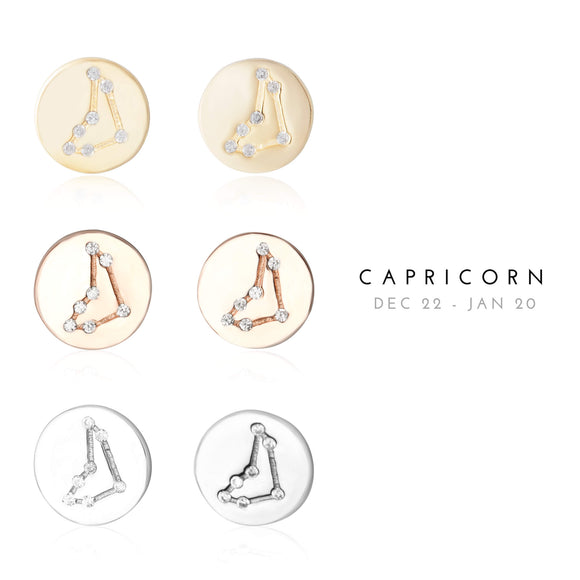 EZ-7073 Capricorn Zodiac Constellation CZ Disc Stud Earrings | Teeda