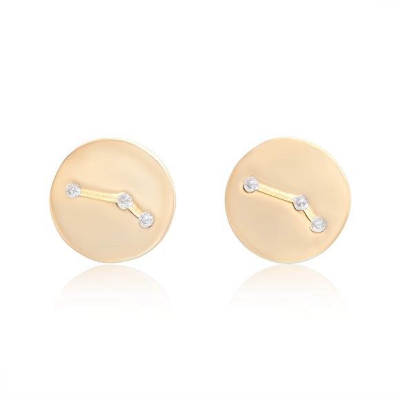 EZ-7073 Zodiac Constellation CZ Disc Stud Earrings - Gold Plated - Aries | Teeda