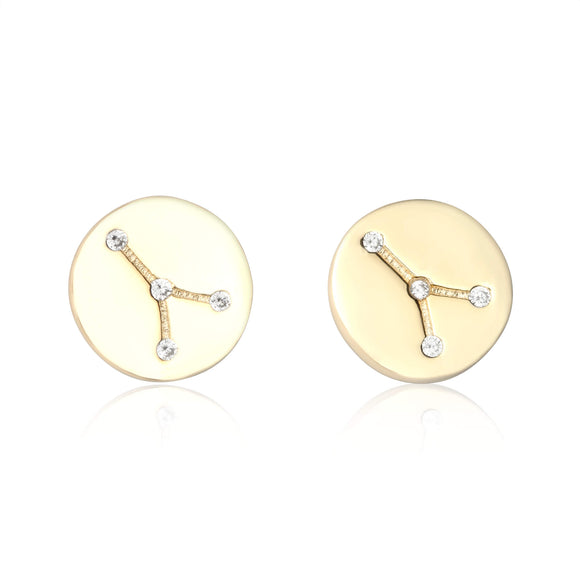 EZ-7073 Zodiac Constellation CZ Disc Stud Earrings - Gold Plated - Cancer | Teeda