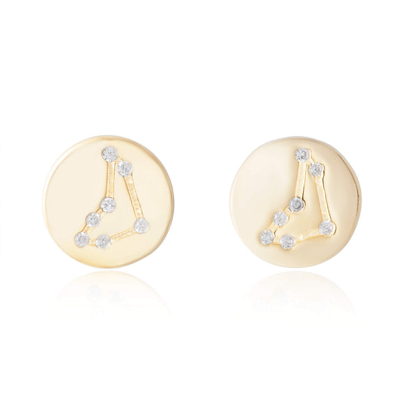 EZ-7073 Zodiac Constellation CZ Disc Stud Earrings - Gold Plated - Capricorn | Teeda