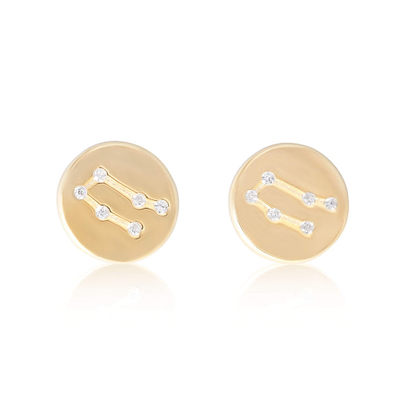 EZ-7073 Zodiac Constellation CZ Disc Stud Earrings - Gold Plated - Gemini | Teeda