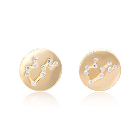 EZ-7073 Zodiac Constellation CZ Disc Stud Earrings - Gold Plated - Leo | Teeda