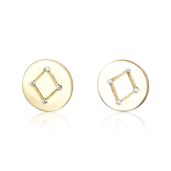 EZ-7073 Zodiac Constellation CZ Disc Stud Earrings - Gold Plated - Libra | Teeda