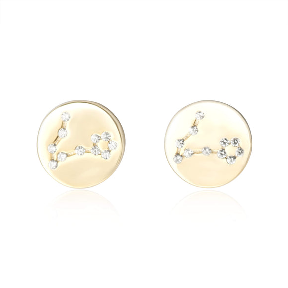 EZ-7073 Zodiac Constellation CZ Disc Stud Earrings - Gold Plated - Pisces | Teeda