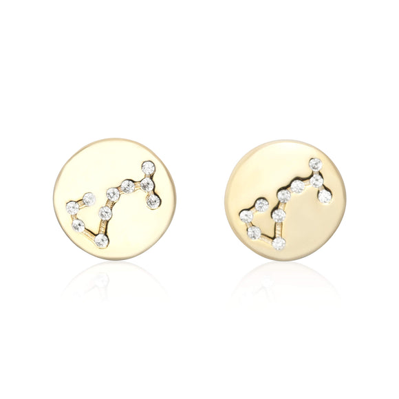 EZ-7073 Zodiac Constellation CZ Disc Stud Earrings - Gold Plated - Scorpio | Teeda