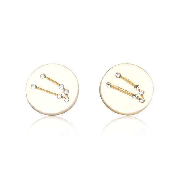 EZ-7073 Zodiac Constellation CZ Disc Stud Earrings - Gold Plated - Taurus | Teeda