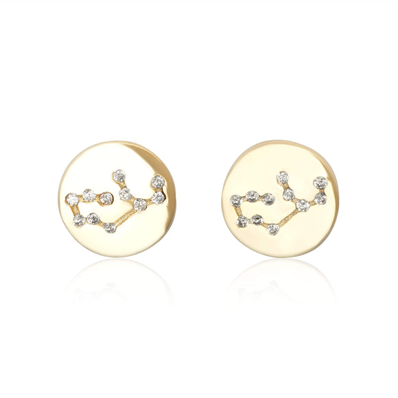 EZ-7073 Zodiac Constellation CZ Disc Stud Earrings - Gold Plated - Virgo | Teeda
