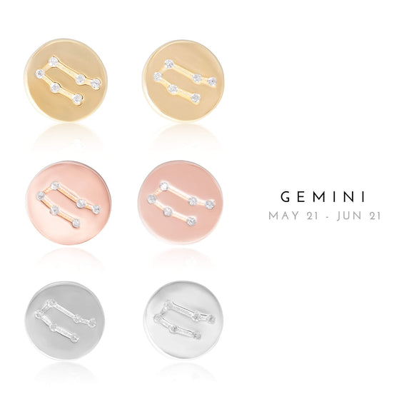 EZ-7073 Gemini Zodiac Constellation CZ Disc Stud Earrings | Teeda
