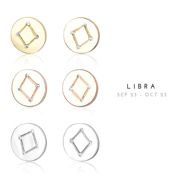 EZ-7073 Libra Zodiac Constellation CZ Disc Stud Earrings | Teeda