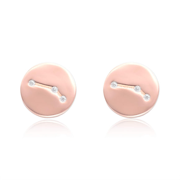 EZ-7073 Zodiac Constellation CZ Disc Stud Earrings - Rose Gold Plated - Aries | Teeda
