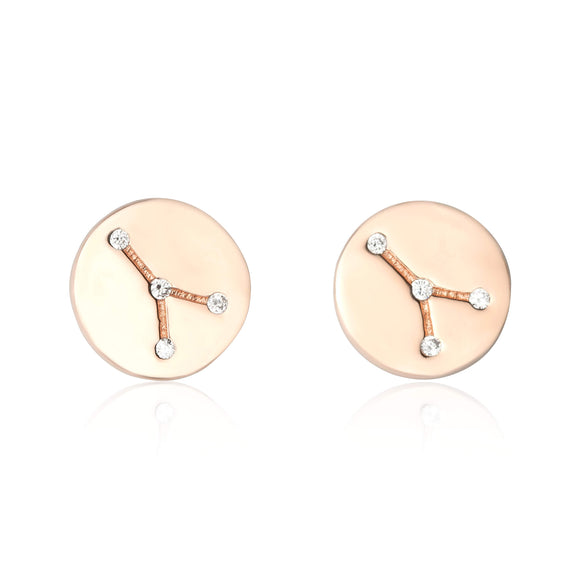 EZ-7073 Zodiac Constellation CZ Disc Stud Earrings - Rose Gold Plated - Cancer | Teeda