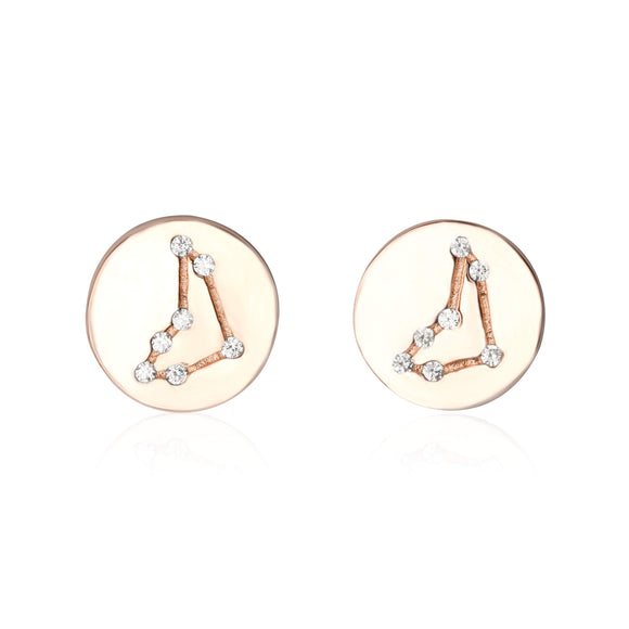 EZ-7073 Zodiac Constellation CZ Disc Stud Earrings - Rose Gold Plated - Capricorn | Teeda