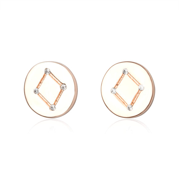 EZ-7073 Zodiac Constellation CZ Disc Stud Earrings - Rose Gold Plated - Libra | Teeda