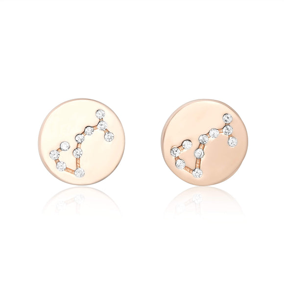 EZ-7073 Zodiac Constellation CZ Disc Stud Earrings - Rose Gold Plated - Scorpio | Teeda