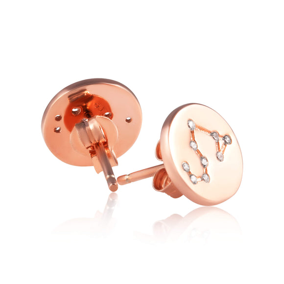 EZ-7073 Zodiac Constellation CZ Disc Stud Earrings - Rose Gold Plated | Teeda