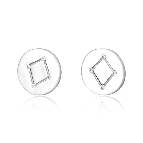 EZ-7073 Zodiac Constellation CZ Disc Stud Earrings - Rhodium Plated - Libra | Teeda