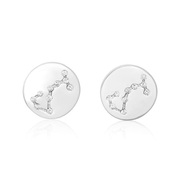 EZ-7073 Zodiac Constellation CZ Disc Stud Earrings - Rhodium Plated - Scorpio | Teeda