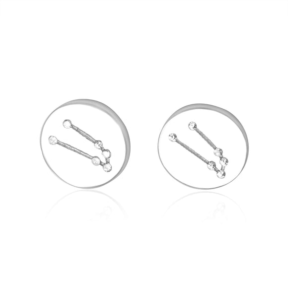 EZ-7073 Zodiac Constellation CZ Disc Stud Earrings - Rhodium Plated - Taurus | Teeda
