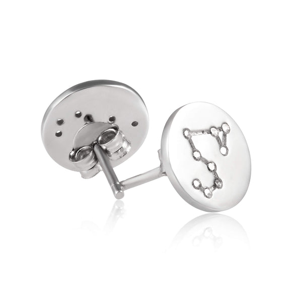 EZ-7073 Zodiac Constellation CZ Disc Stud Earrings - Rhodium Plated | Teeda
