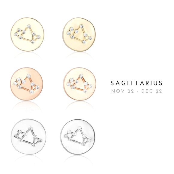 EZ-7073 Sagittarius Zodiac Constellation CZ Disc Stud Earrings | Teeda