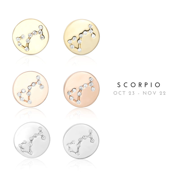 EZ-7073 Scorpio Zodiac Constellation CZ Disc Stud Earrings | Teeda