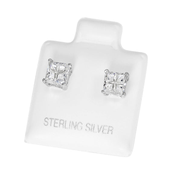 EZBIS-040 Invisible Set Square CZ Stud Earrings Basket Setting 4mm