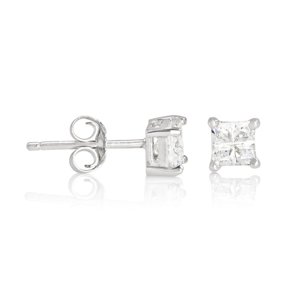 EZBIS-040 Invisible Set Square CZ Stud Earrings Basket Setting 4mm | Teeda
