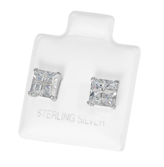 EZBIS-060 Invisible Set Square CZ Stud Earrings Basket Setting 6mm